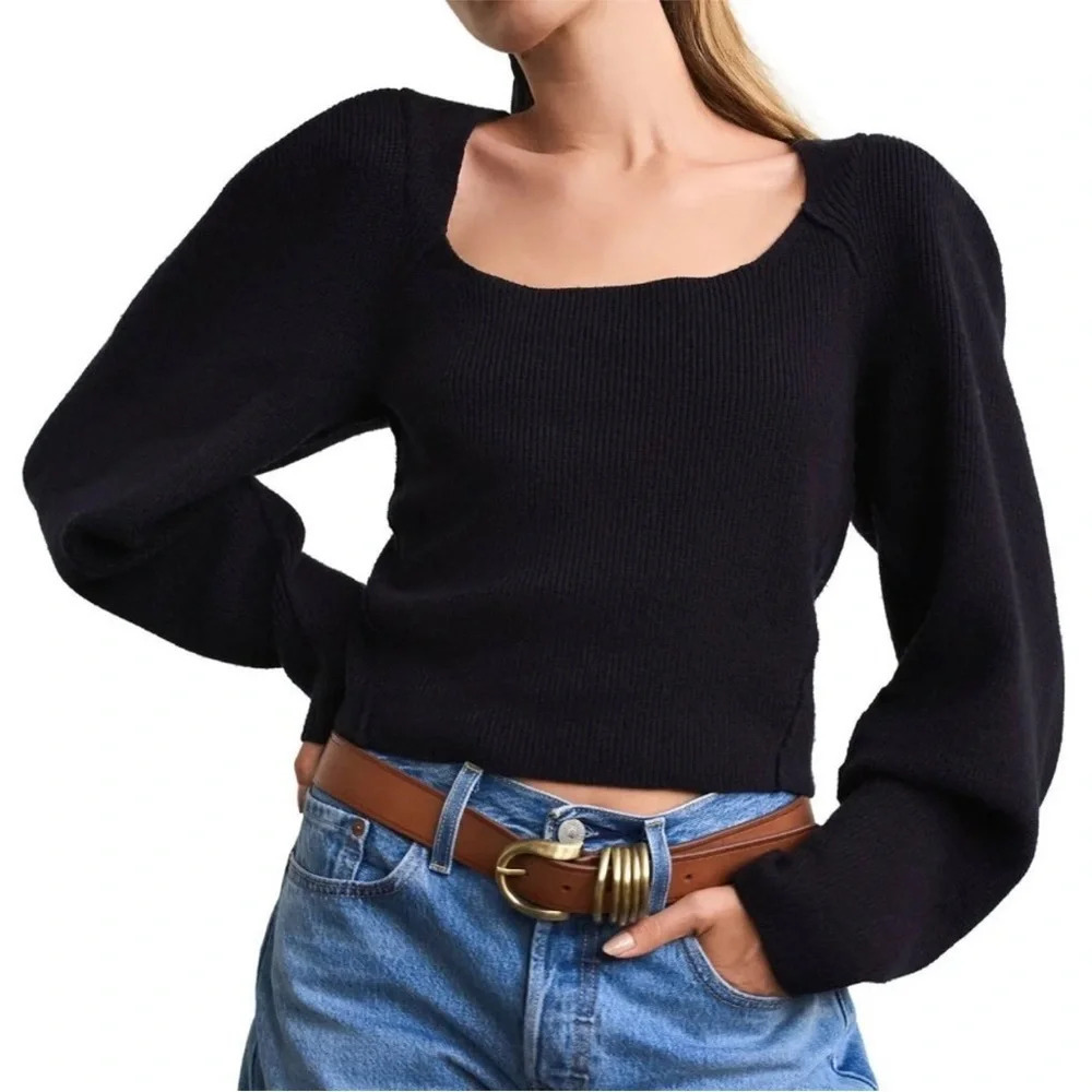 NWT Free People Saffron Long Sleeve goth Sweater Black Size Small